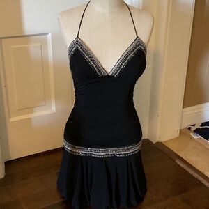 Black Beaded Halter Cocktail Dress 90’s!